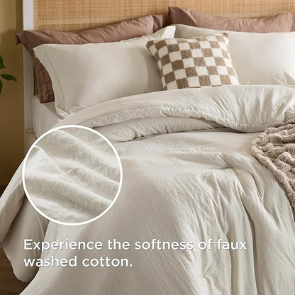 Bedsure Comforter Queen Size 5 Pieces - Queen Size Comforter Set with Checkered Throw Blanket and Decorative Pillow, Lightweiget Bedding, All Season Bedding Sets, Linen Beige