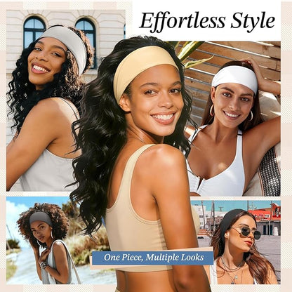 Headbands for Women, 8 Pack Non-Slip Moisture Wicking Sports Wide Head Bands, Stretchy Elastic Fabric, Multiple Colors Securing Hair for Fashion, Sports, Yoga, Running, Daily Life
