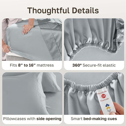 California Design Den Queen Size Sheet Set - Luxury 600 Thread Count Sateen, 100% Cotton Sheets, Deep Pockets with All Around Elastic for a Snug Fit, Hotel Quality Bedding Set - Light Grey