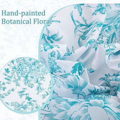 WONGS BEDDING King Size Comforter Set, 8 Pieces Teal Floral Bed in a Bag Comforter Sets, Botanical Print Soft Fluffy Microfiber Complete Bedding Sets for All Season (90"x104")