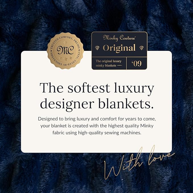 Minky Couture Hugs Blanket - Extra Plush Blanket for Premium Gifting - Stretchy Bubbled Cozy Throw - Silky Smooth - Durable & Machine-Washable - Travel-Friendly - Travel, Navy