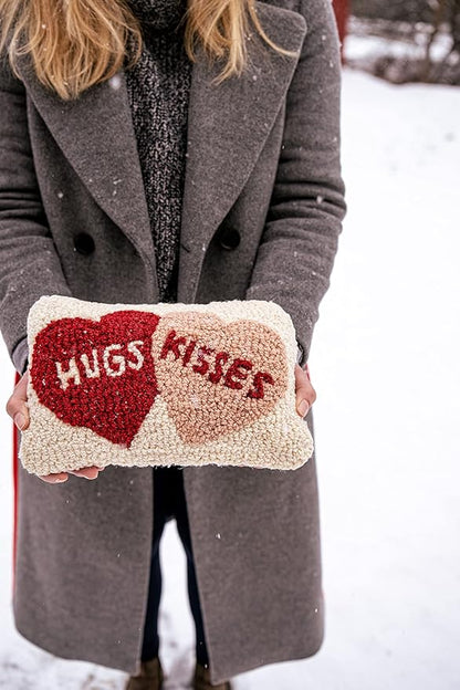 Chandler 4 Corners Artist-Designed Hugs Kisses Hearts Hand-Hooked Wool Decorative Throw Pillow - Valentine's Day Pillow for Couches & Beds - Low Maintenance Love Pillow for Anniversaries Home Décor