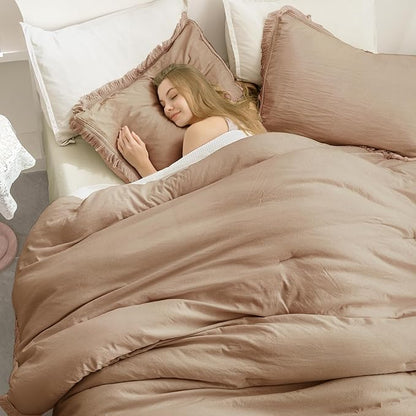 Andency Taupe Comforter Set Twin Size, 2 Pieces Boho Tassel Lightweight Bedding Comforter Sets, Tan All Season Soft Fluffy Fringe Bed Set (66x90In Comforter & 1 Pillowcase)