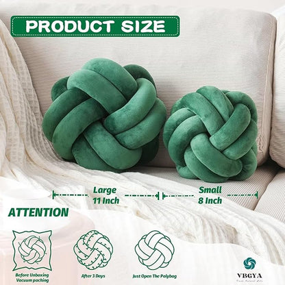 Knot Pillow Ball, Soft Decorative Throw Pillows Cushion, 11 Inch Round Plush Knotted Pillows Dark Green Pillow, Modern Home Throw Knot Decorative Cushion for Bedroom, Sofa, Couch