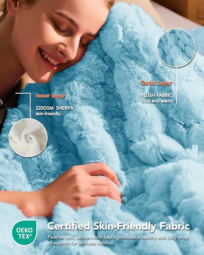 Homemate Heated Blanket Electric Throw - 50"x60" Heating Blanket Throw 4 Hours Auto-Off 10 Heat Levels Over-Heat Protection Luxury 800 GSM Faux Fur 200 GSM Sherpa ETL Certification
