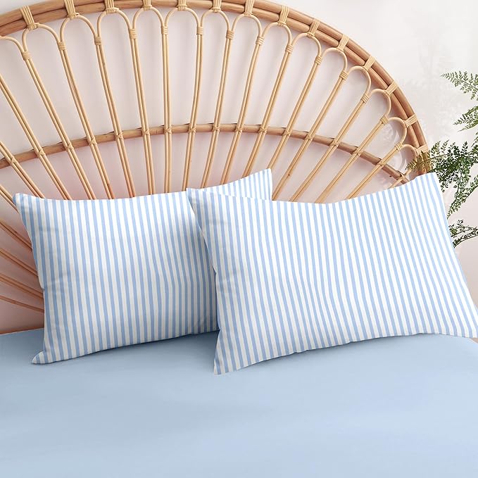 Nayoroom Blue Striped Comforter Set Queen Size White Stripe Comforter 3 Pieces Girls Soft Lightweight Pinstripe Dorm Bedding Set for All Seasons