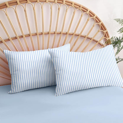 Nayoroom Blue Striped Comforter Set Queen Size White Stripe Comforter 3 Pieces Girls Soft Lightweight Pinstripe Dorm Bedding Set for All Seasons