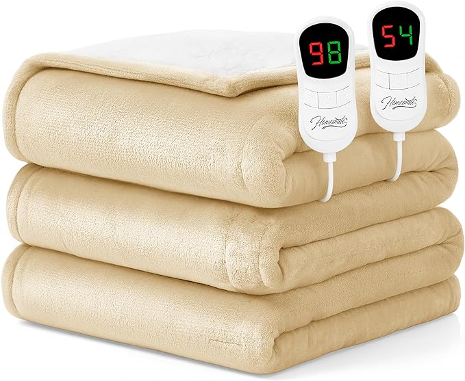 Homemate Electric Heated Blanket King Size - 100"x90" Heating Blanket King Size Dual Control 1/2/4/6/8 Hours Auto-Off 10 Heat Level Over-Heat Protection Flannel Sherpa ETL Certification