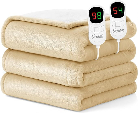 Homemate Electric Heated Blanket Queen Size - 84"x90" Heating Blanket Queen Size Dual Control 1/2/4/6/8 Hours Auto-Off 10 Heat Level Over-Heat Protection Flannel Sherpa ETL Certification