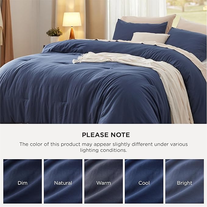Bedsure King Comforter Set, Navy Soft Prewashed Bedding for All Seasons, 3 Pieces GentleSoft™ Bed Set, 1 Lightweight Comforter (104"x90") and 2 Pillowcases (20"x36")