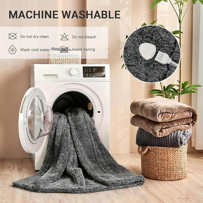 Heated Blanket Heated Throw, Electric Blanket 50"x60" Heating Blanket with 8 Hours Auto Off 10 Fast Heating Levels Machine Washable Sherpa Heated Blanket with Overheating Protection