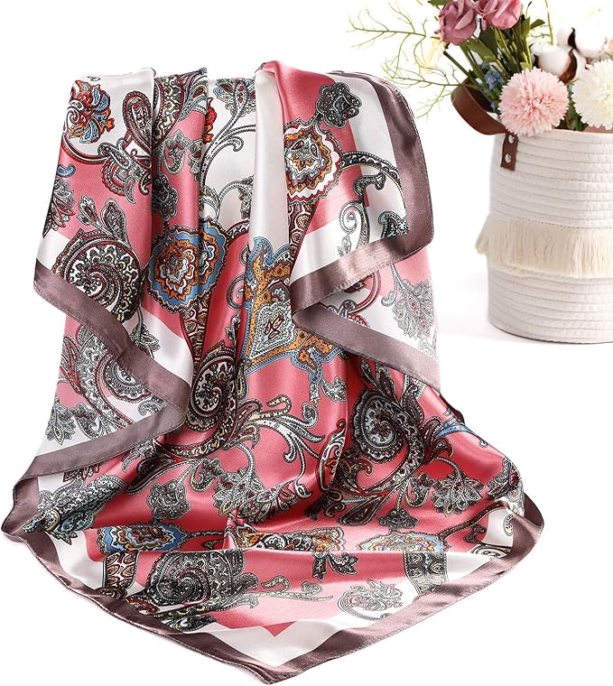 AWAYTR 35” Satin Large Square Head Scarves - 4PCS Silk Like Neck Scarf Hair Sleeping Wraps Satin Silk Scarfs for Women