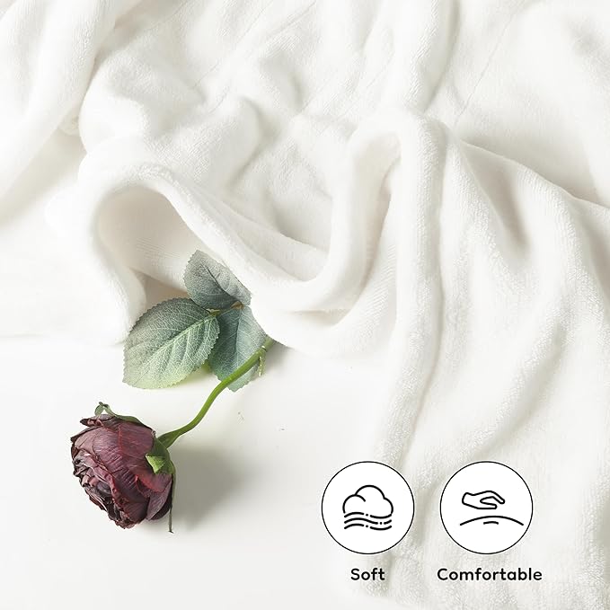 Electric Heated Blanket Throw Size 50"×60", Breathable & Luxurious Flannel, Soft Warm Gift with Over-Heat Protection, 4 Heating Levels & 3 H Auto Shut Off, Machine Washable, White