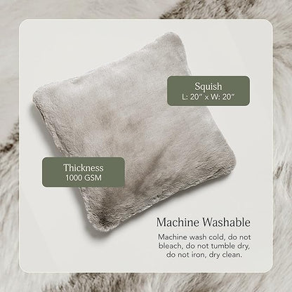 UnHide Squish - Faux Fur Pillow - Extra Soft Throw Pillow - Square Shaped Pillow, Polyester Fill - Machine Washable - Perfect for Living Room, Bedroom, or Guest Room - 20” x 20” - Greige