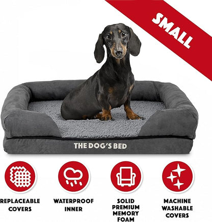 The Dog’s Bed Orthopedic Memory Foam Dog Bed with Bolsters, Plush Fabric, Grey Plush, S