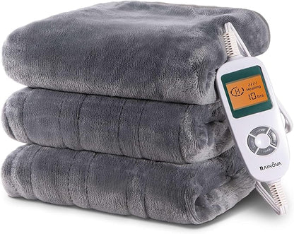 RAINOVA Heated Blanket Electric Throw, Electric Blanket-84''x90'', Soft Heating Blanket, 10-Level Heating, 10-Hour Auto-Off, Gifts for Parents and Elders, Gray, ETL & FCC Certified
