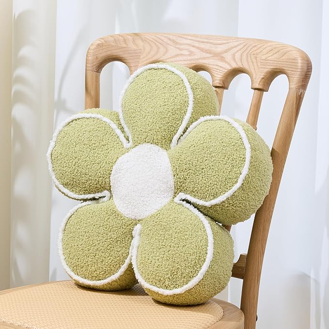 Sioloc Flower Shaped Pillow Daisy Pillows Floor Cushion Pastel Cute Seat Cushions Aesthetic Classroom Dorm Decorative Fun Throw Pillow for Bed,Couch(Green,19.7")