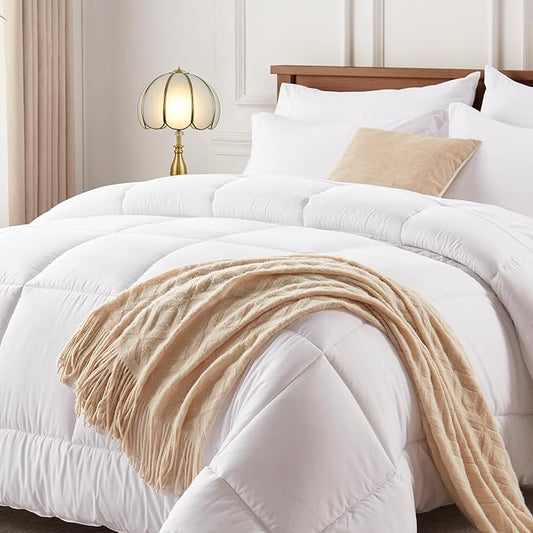 Newspin Full Comforter Set White - Bed in a Bag Full Size 7 Pieces, All Season Bed Set, Fluffy Comforter Set with Sheets, Sheet Set Quilt Blanket, Pillowcases & Shams