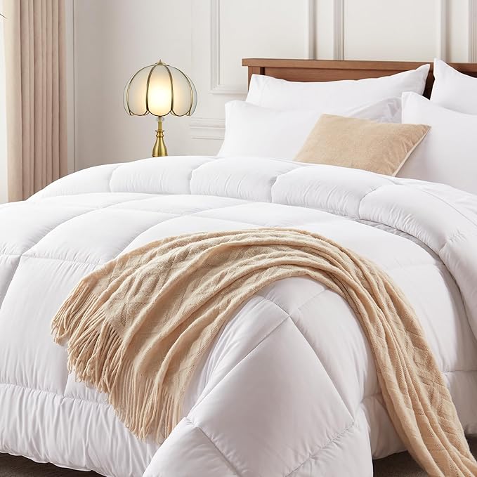 Newspin Twin Comforter Set White - Bed in a Bag Twin Size 5 Pieces, All Season Bed Set, Fluffy Comforter Set with Sheets, Sheet Set Quilt Blanket, Pillowcases & Shams