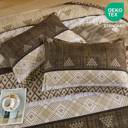Xruibed Brown King Comforter Set 7 Pieces, Boho Striped Bed in a Bag King Size Soft Microfiber All Season Bedding Set with Comforter, Sheets, Pillowcases & Shams(104"×90")