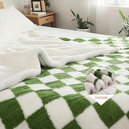 Electric Heated Blanket Full Size 72"×84" with 9 Heating Levels & 1-10Hs Auto Off, Checkered Plaid Double Sided Sherpa, Energy Efficient, Machine Washable, for Couch & Bed, Light Green