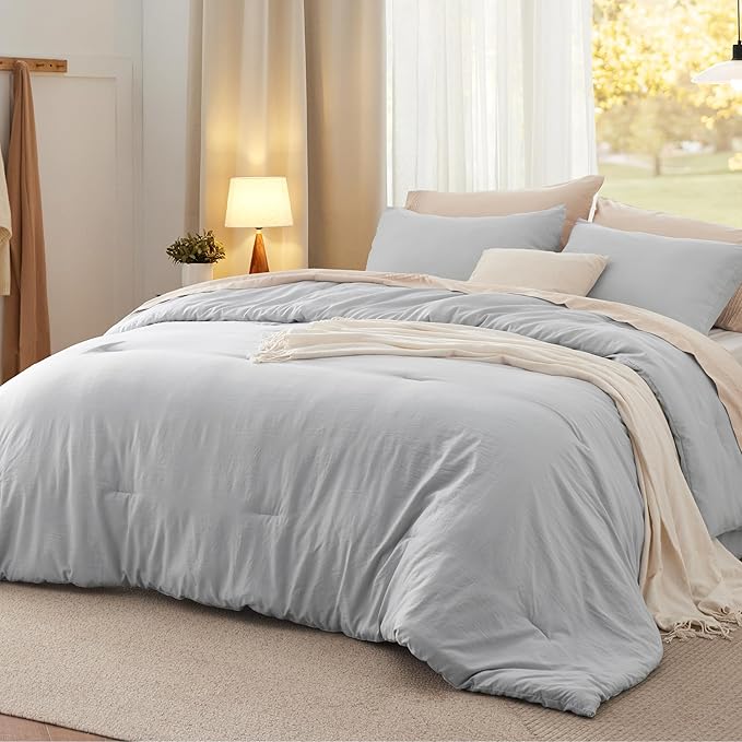 Bedsure Twin/Twin XL Comforter Set, Light Grey Soft Prewashed Bedding for All Seasons, 2 Pieces GentleSoft™ Bed Set, 1 Lightweight Comforter (68"x88") and 1 Pillowcase (20"x26")