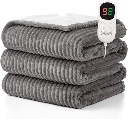 Homemate Electric Heated Blanket Twin Size - 62"x84" Heating Blanket Twin Size 1/2/4/6/8 Hours Auto-Off 10 Heat Level Over-Heat Protection Soft Flannel Sherpa ETL Certification
