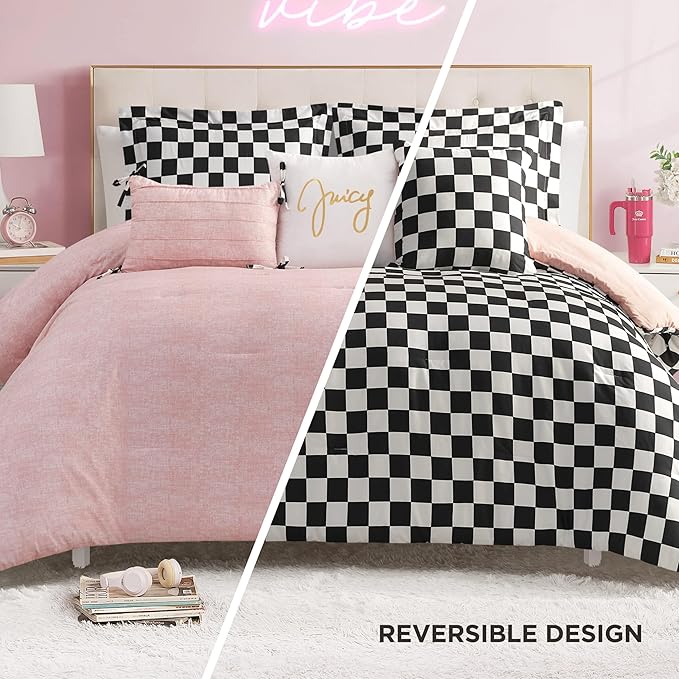 Juicy Couture Reversible Checkerboard Comforter Set 6-Piece King Set, Black/White