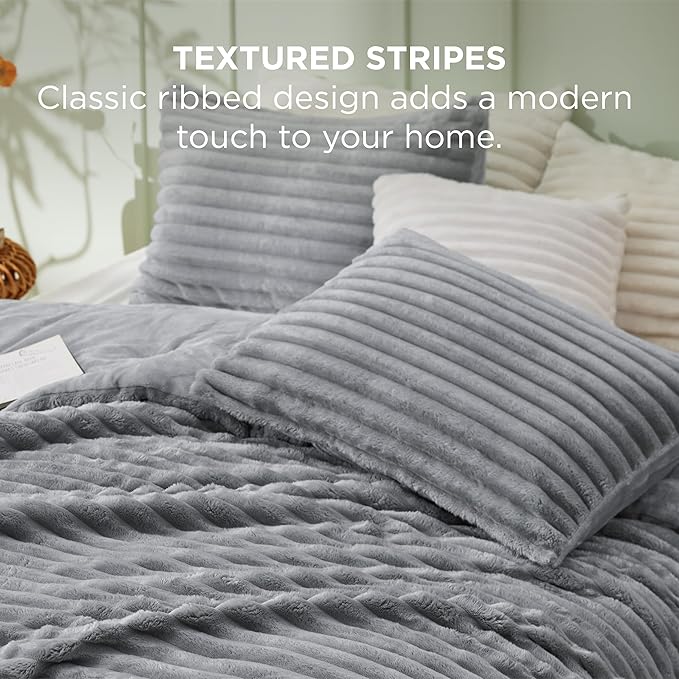 Bedsure California King Comforter - GentleSoft™ 3 Pieces Double-Side Fleece Comforter Set, Cozy Striped Room Decor Aesthetic, Luxury Grey Cal King Bedding with 2 Pillowcases, 104x96 Inches