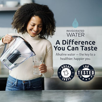 Invigorated Water Filter Pitcher with 1 Alkaline Filter – BPA-Free High pH Purifier, 14-Cup Capacity with SmartLight Filter Change Indicator, (96 Gallon) Long Filter Life