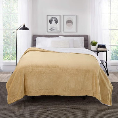 Genteele Sherpa Throw Blanket Super Soft Reversible Ultra Luxurious Plush Blanket, 102 x 90 inches, Camel/White