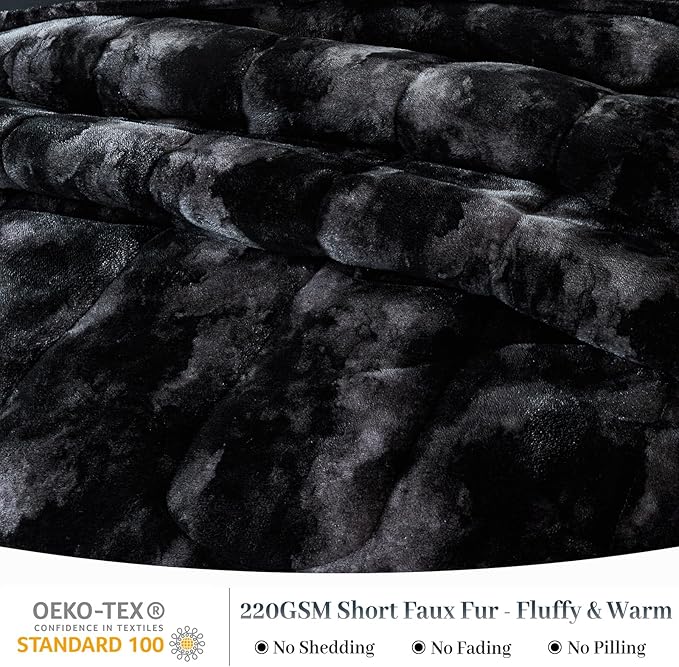 YIYEA Fluffy Queen Size Comforter Set, Luxury Faux Fur Comforter, Ultra Soft Plush Fuzzy Velvet Bedding Comforter Sets for Fall Winter, Cozy Warmth, No Shedding, 3PC, Queen
