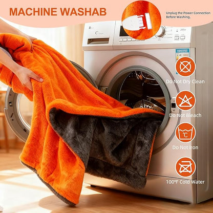 Electric Heated Blanket Throw 50" x 60" Soft Dual-Sided Flannel Fast Heating 12 Heat Levels 1–12H Timer & Overheat Protection & Auto Shut-Off & Machine Washable (Orange)