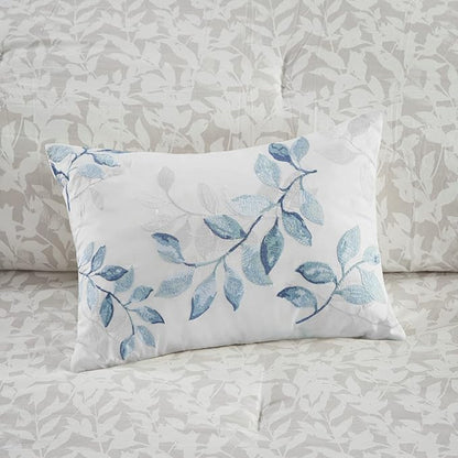 Madison Park Essentials Cozy Bed in a Bag Reversible Comforter with Complete Sheet Set - Modern Botanical Print All Season Cover, Shams, Decorative Pillow, Full(78"x86"), Blue 8 Piece