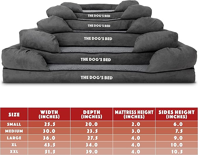 The Dog’s Bed Orthopedic Memory Foam Dog Bed with Bolsters, Plush Fabric, Grey Plush, XL