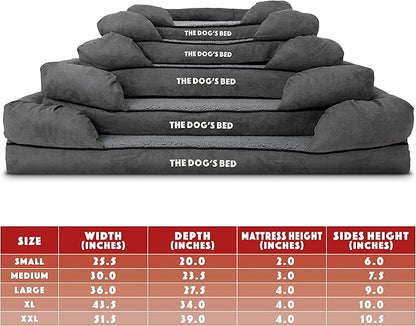 The Dog’s Bed Orthopedic Memory Foam Dog Bed with Bolsters, Plush Fabric, Grey Plush, L