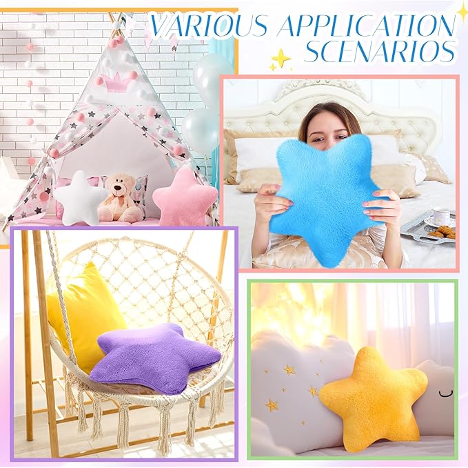 8 Pack Star Shaped Throw Pillow Gifts Decorations Mix Star Plush for Bed Sofa Cute Throw Pillow Plush for Floor Room Sleepover Bedroom Living Room(Cute)