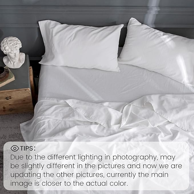 Simple&Opulence Belgian Linen Sheet Set Solid Color - Sheet Set 4PC - Cal King Natural Flax Cotton Blend Soft Bedding Breathable Farmhouse - White, California King