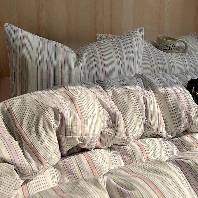HighBuy Striped Comforter Set Twin XL,Pink Purple Striped Bedding Comforter Set 3 Pieces Soft Fluffy Stripes Pattern Comforter Set Farmhouse for Women Men, 1 Comforter with 2 Pillowcases