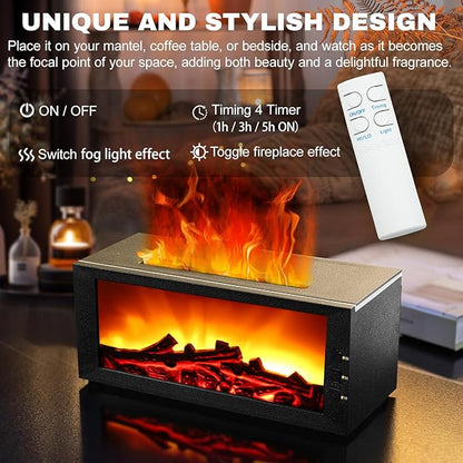 Upgraded 300ml Fireplace Diffuser Essential Oill X3,7 Colorful Large Flame Fire Humidifier Changing Aroma Diffuser for Aromatherapy Yoga Room Bedroom, Room, Office, Home with Remote Timer and Auto Off