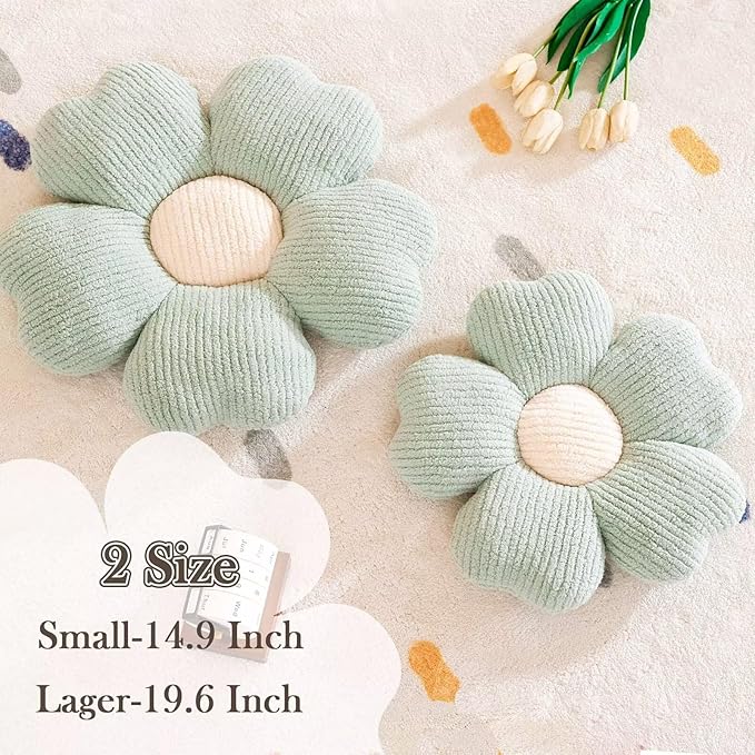 Flower Throw Pillow, Cute Flower Shaped Pillow Decorative Throw Pillow for Bed Couch, Soft Daisy Pillows Floor Seating Cushion Cushions (14.9 Inch Sage Green)