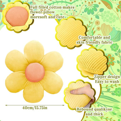 Sratte 3 Pcs Flower Pillows Flower Shaped Throw Pillows Cute Daisy Plush Pillow Decorative Floor Pillow Seat Cushion for Bedroom Home Sofa Chair Couch Decor(Green, Yellow, White,16")
