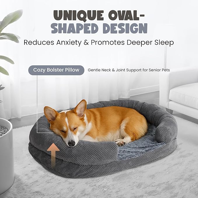Oval Dog Bed, Orthopedic Dog Bed for Medium Dogs, Memory Foam Pet Couch with Supportive Structure, Removable Washable Cover, Durable and Stylish Dog Bed for Crate Home and Travel Use