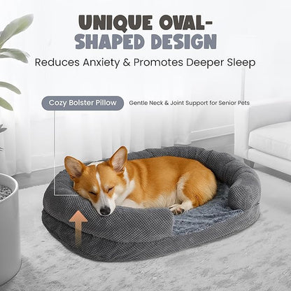 Oval Dog Bed, Orthopedic Dog Bed for Medium Dogs, Memory Foam Pet Couch with Supportive Structure, Removable Washable Cover, Durable and Stylish Dog Bed for Crate Home and Travel Use
