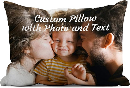FrameStory Personalized Pillow with Photos and Text, Fully Customizable with Your Pictures and Message, Custom Home Decor Pillow with Case, Cover; 12" x 16", 1-Sided Printing, Printed in The USA