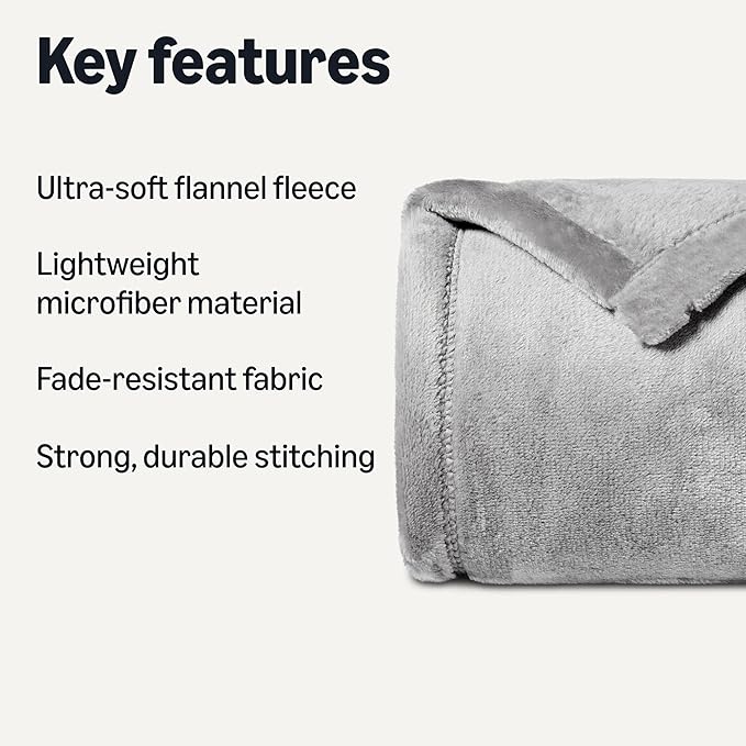 Basics Throw Blanket, Ultra-Soft Flannel Fleece Blanket, Lightweight Cozy for Couch Sofa Bedroom, Fade-Resistant Fabric, 50 x 60 Inches, Gray