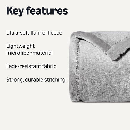 Basics Throw Blanket, Ultra-Soft Flannel Fleece Blanket, Lightweight Cozy for Couch Sofa Bedroom, Fade-Resistant Fabric, 50 x 60 Inches, Gray