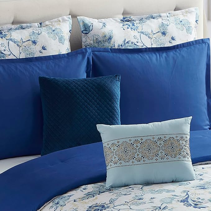 King Size Comforter Set 7 Piece Ultra Soft Fashion Printed Bedding Sets with Shams, Decorative Throw Pillows, and Pillowcases, King, Margolis