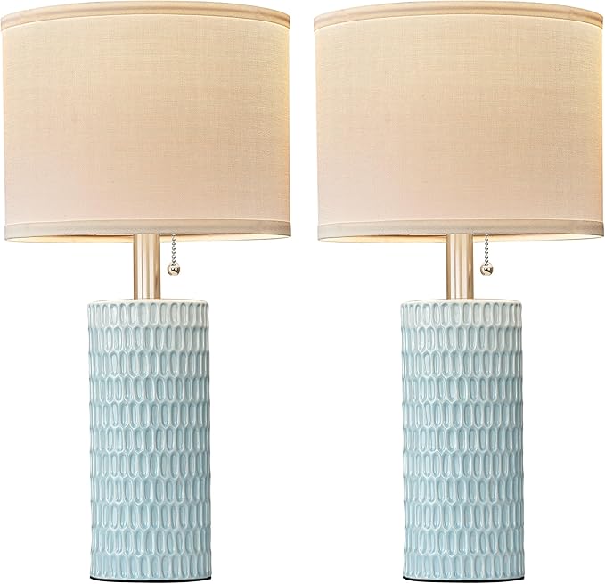 Table Lamps for Living Room Set of 2, Ceramic Table Lamps for Bedroom, 20" Modern Lamps for Night Stands, Blue
