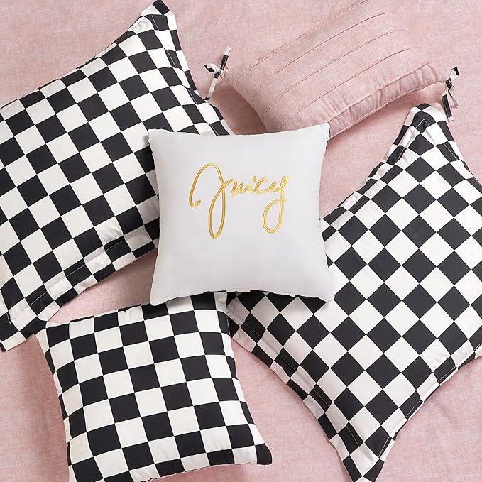 Juicy Couture Reversible Checkerboard Comforter Set 6-Piece King Set, Black/White